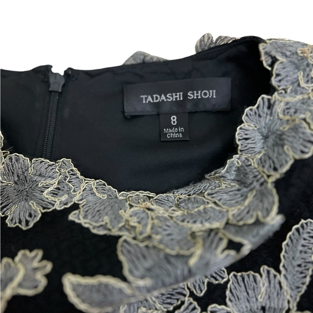 Tadashi Shoji Size 8 Black Lace Embroidered Dress Long Textured - Picture 13 of 16